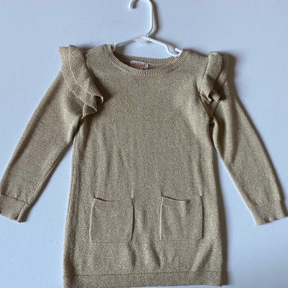 Girls Gold Sweater Dress